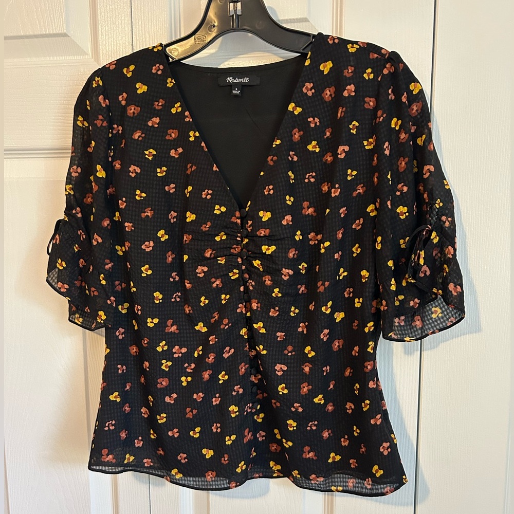 Madewell Black Silk Flower Blouse